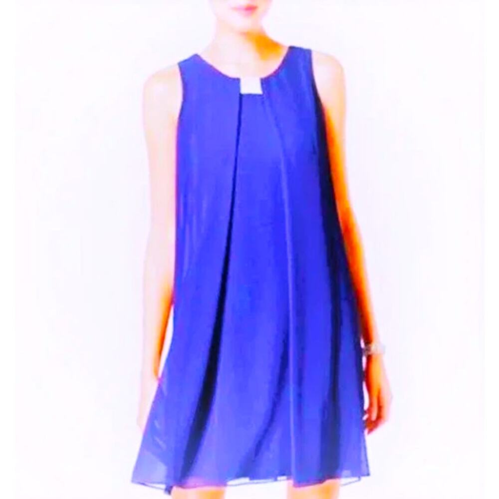 STUNNING Size 10 Trapeze SWING DRESS Rhinestone Trim Split Back Drape Medium NEW
